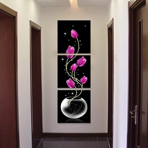 Ablud 3pcs Florero Sin Marco Con Flores Arte De La Pared Material
