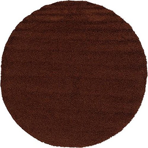 Unique Loom Solid Shag Collection Chocolate Brown 8 ft Round Area Rug (8' 2" x 8' 2")