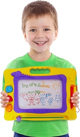 Amazon Maven キッズ マグネット式 消せるお絵かきボード 子供用 旅行サイズ マグナ落書きパッド 3歳の男の子と女の子向け 文字を書いてスケッチするカラフルなパッド 歯状のスタイラスペンラウンドデザイン 角 お絵かき ねんど シール おもちゃ