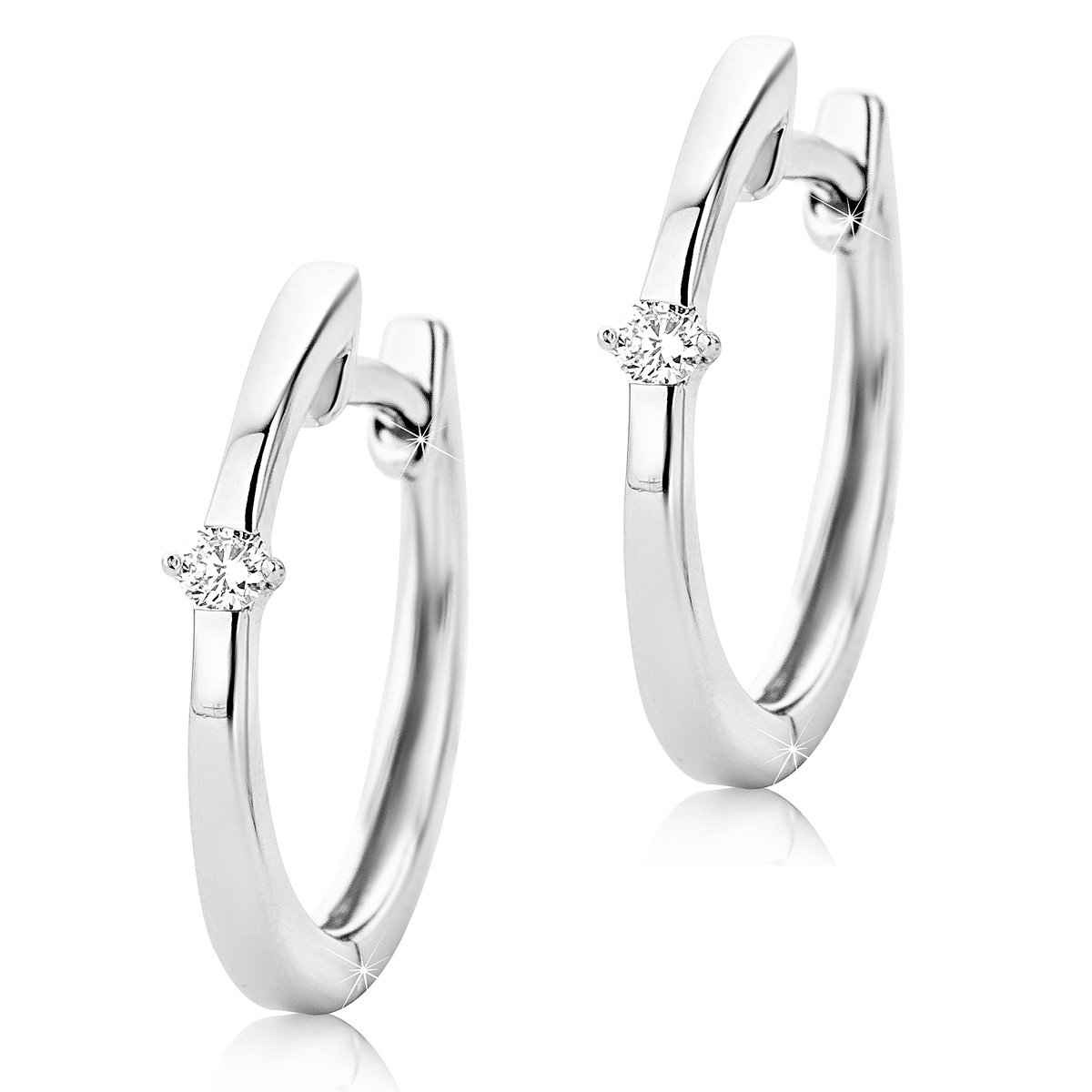 Orovi ladies diamond gold hoops earrings, white gold earrings, 9 ct (375), ear jewelry, brilliant, 0.04 ct