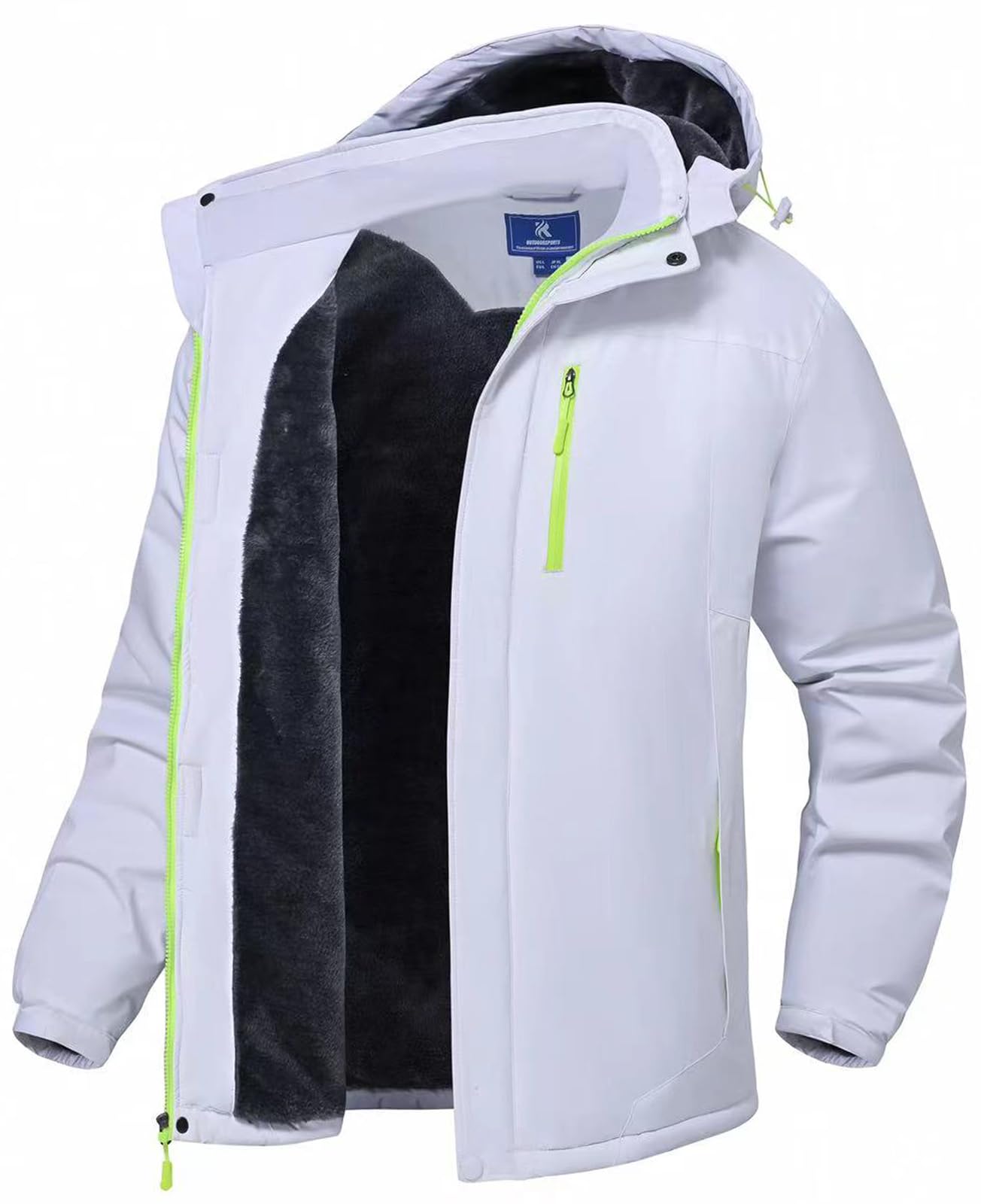 Winter Jackets for Mens Ski Snow Water Resistant Heavyweight Jackets Warm Fleece Lined Coats with Hood White 3XL Image