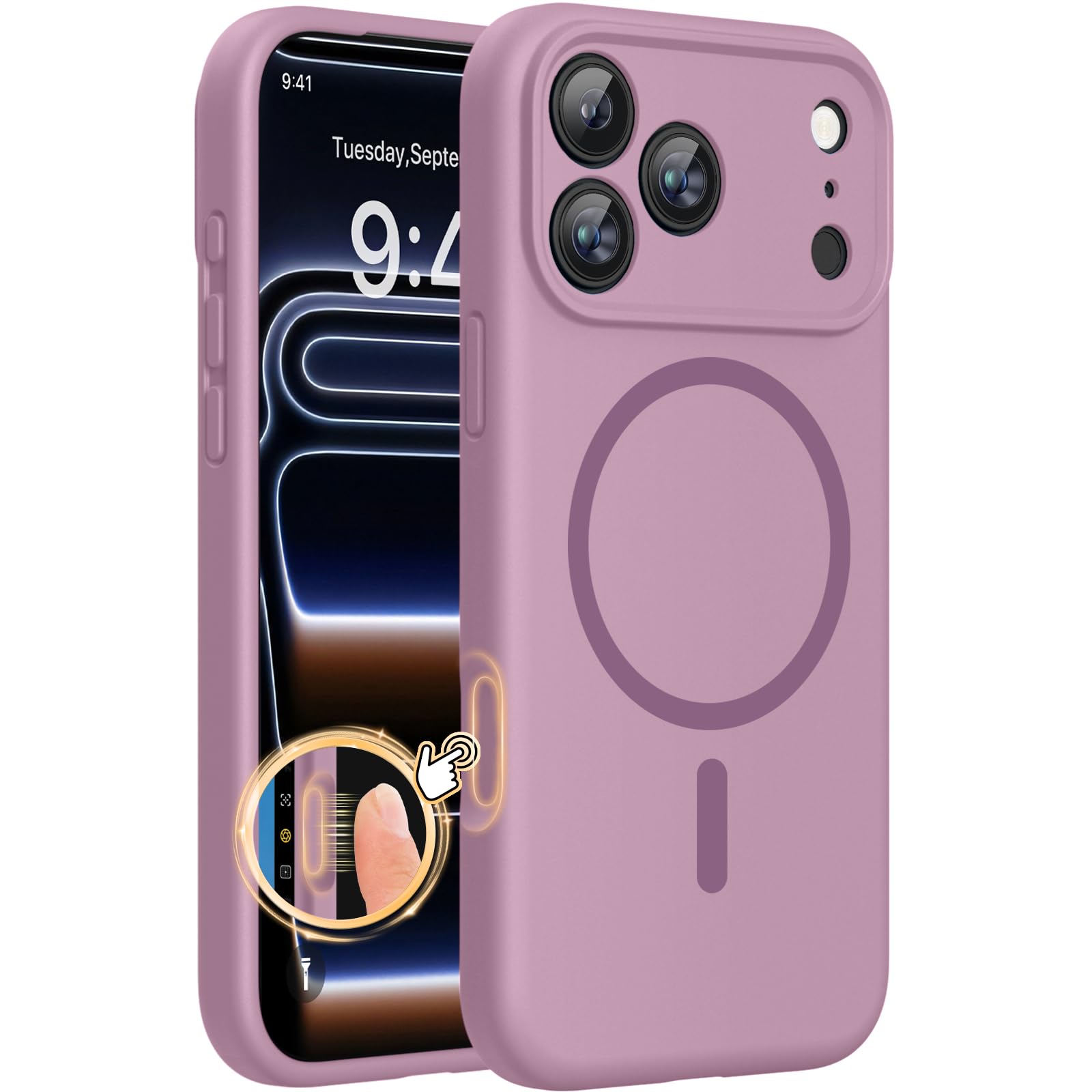 Photo 1 of Miracase Magnetic for 17 Pro Max Case, Compatible with MagSafe, Integrated Silicone Camera Control Cover, 3.0mm Thicken Shockproof Drop Protection Phone Case for 17 ProMax, Blackcurrant