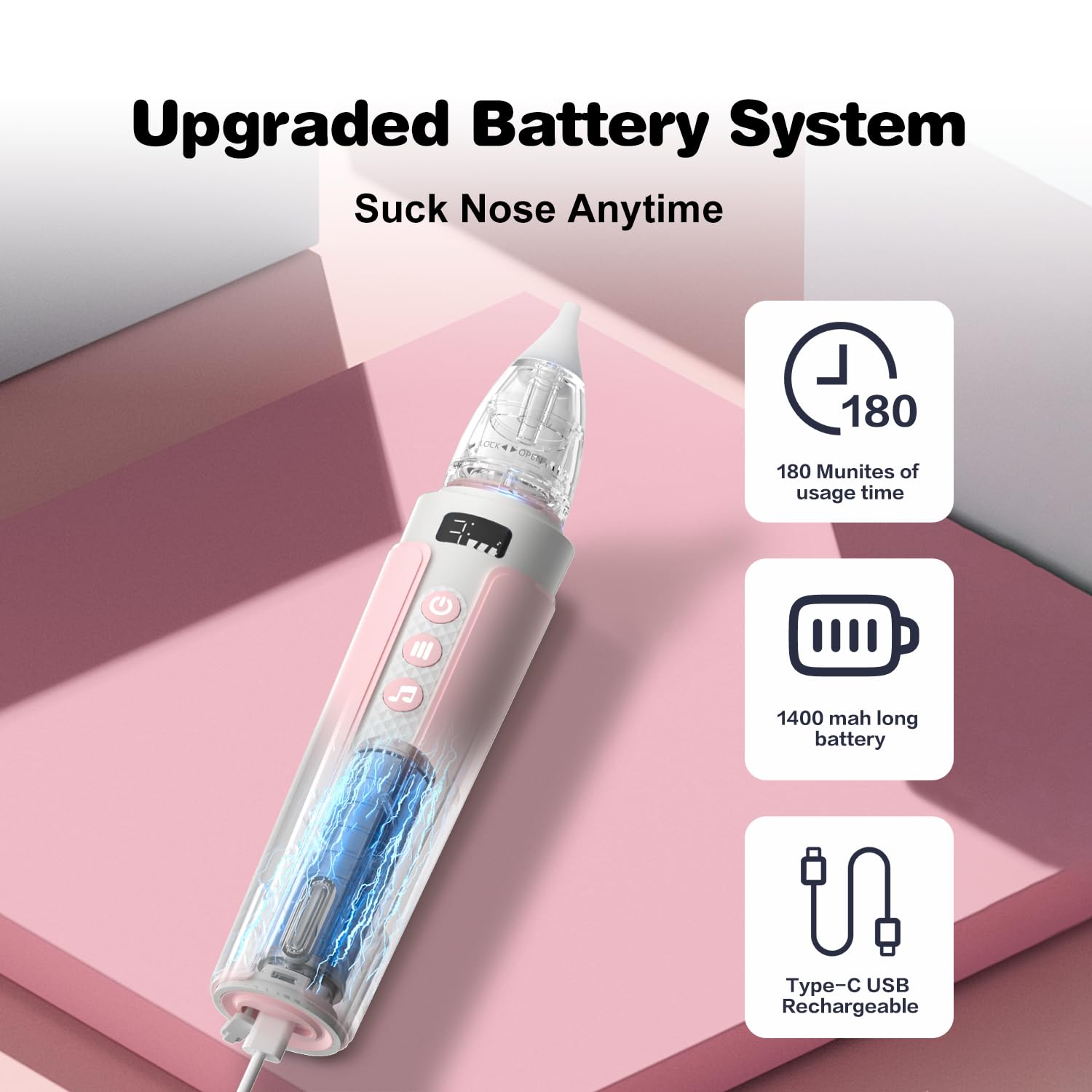 Wonder Living Electric Nasal Aspirator for Baby, Nose Sucker for Baby with IPX6 Waterproof, Self-Cleaning, Adjustable Nose Suction for Toddlers, Built-in Music & Light Soothing, Pink