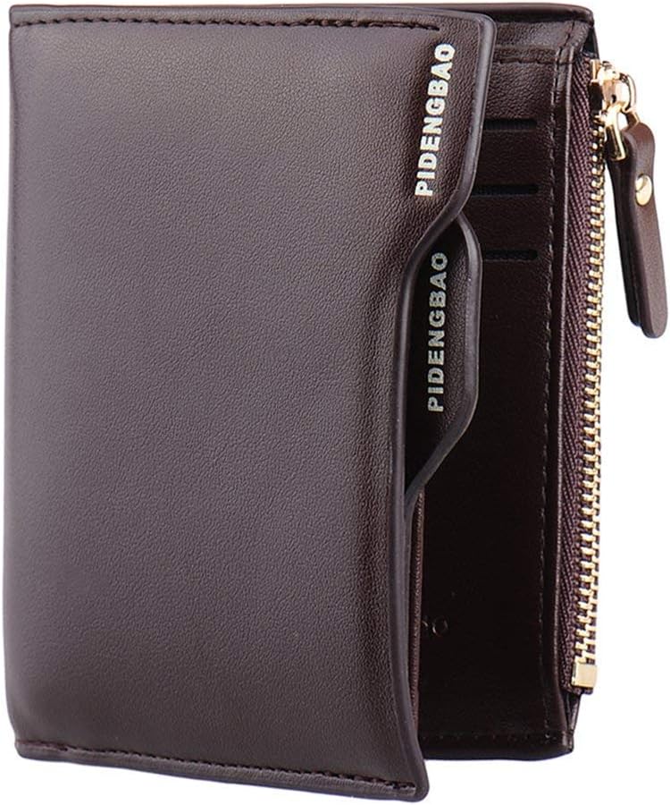HengshitongMen's Soft PU Faux Leather Wallet with Zipper Around Coin Purse & ID Credit Card Holder Clutch Bifold Wallet Pockets (Coffee)