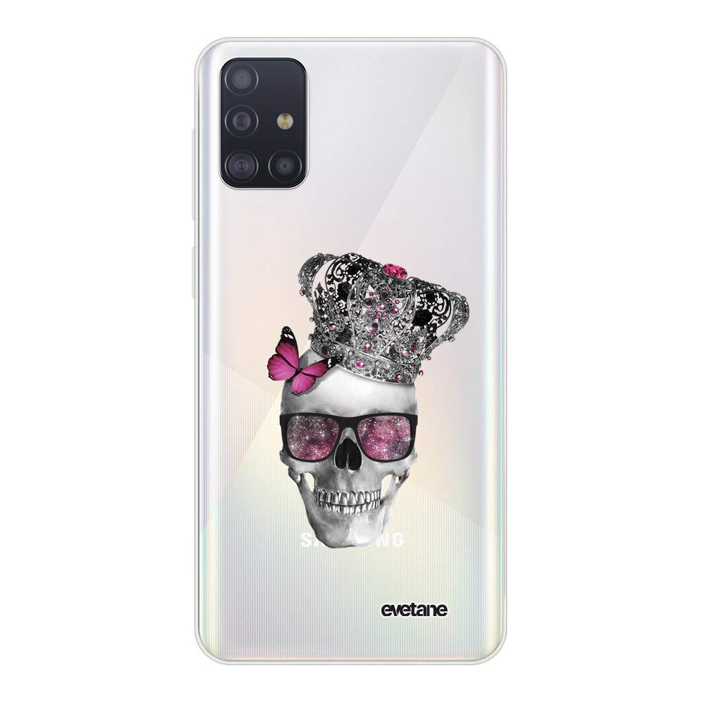 Evetane Case Compatible with Samsung Galaxy A71 Flexible Solid Silicone Ultra Resistant Thin Protection Case Transparent Skull Crown Design Trendy Design