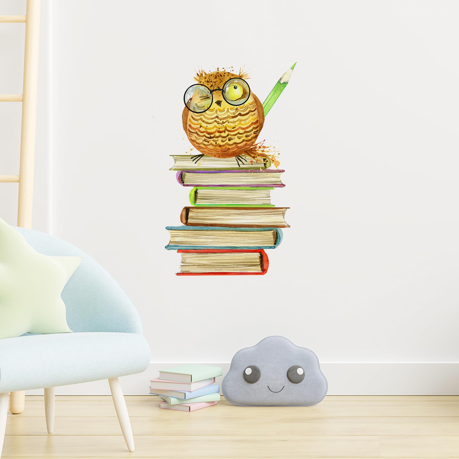 Owls Books Wall Decals,Cute Animal Wall Stickers, Educational Peel and Stick Wall Art & Murals for Kids Room,Reading Nook,Library Classroom Decor (D)