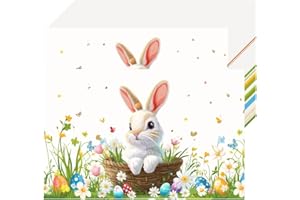 50PCS Easter Disposable Place Mats 11 x 17 Inch, Bunny Rabbit Colorful Eggs Flower Print Waterproof & Greaseproof Placemats f