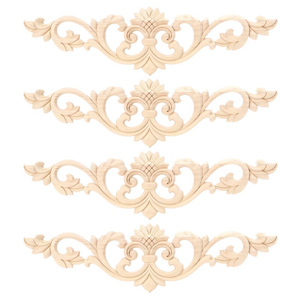 4 Pcs Wood Carving Decoration Onlay Applique, Retro Floral Applique Wood Carved Corner Decal for Cabinets Windows Cupboards Mirrors Furniture(30 x 8 x 0.7 cm / 11.8 x 3.1 x 0.3 in)