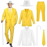 Shyyween 6 Pcs Halloween Sunny Costume for Man Yellow Suit Shirt Pants Tie Uniform Set for Halloween Outfit Cosplay Party