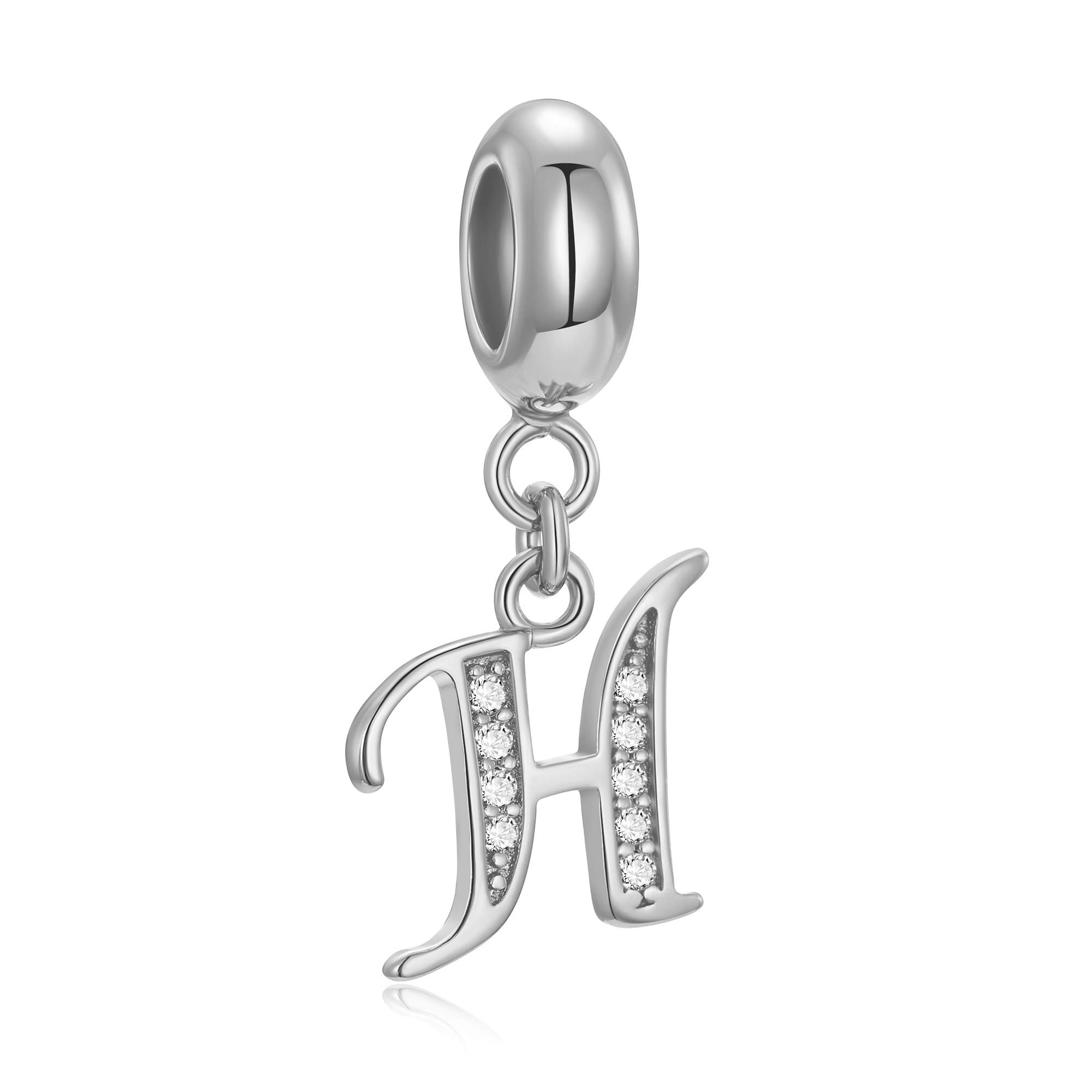 Genuine 925 Sterling Silver Letter Beads Initial A-z Dangle Alphabet Crystal Charm Fits European Bracelet Necklace (Letter H)