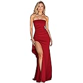 Zeflows Womens Strapless Tube High Slit Bodycon Dresses Ruched Sleeveless Ruffled Side Backless Elegant Floor Dresses