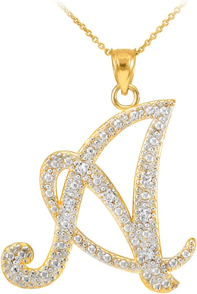 Elegant 14k Yellow Gold Diamond-Studded Script Letters"A-Z" Initial Pendant Necklace