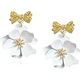 Vavhoo Boho Matte Flower Statement Stud Earrings with Gold Bow Floral Bud for Women Sister Mom Lover Earring