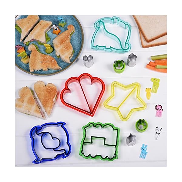 [20-Piece Set] Sandwich Cutters for Kids - 5 Sandwich Cutter Shapes, 5 Vegetable Cutters and FREE 10 Bento Decorations - Image 6