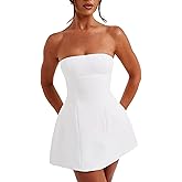SHINFY Women Sexy Strapless Mini Dress Bodycon Off Shoulder Tube Top A-Line Short Dress Formal Cocktail Dresses