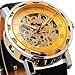 New Brand Mall Men's Mechanical Elegant Skeleton Dial Wrist Watch, (Gold-Black)