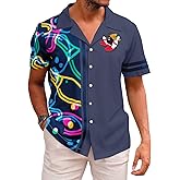Hawaiian Bowling Shirts Men Retro Funny Sport Bowler Shirt Beach Summer Tee Tropical Vacation Button Down Short Sleeve Tops