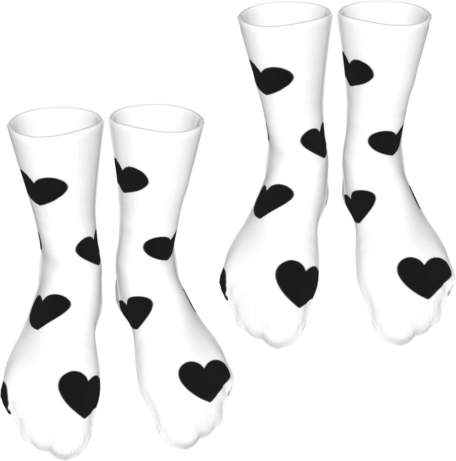 Black Hearts Socks Mens Women 2 Pack Crew Socks 40cm（Both