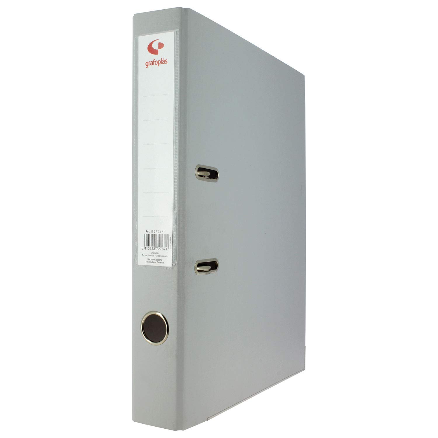 Grafoplás 27279371. Pack of 12 Lever Arch Folders, Folio Size, 45 mm Rings, Grey, Polypropylene Lined, Eyelet in Spine, Graphite Series