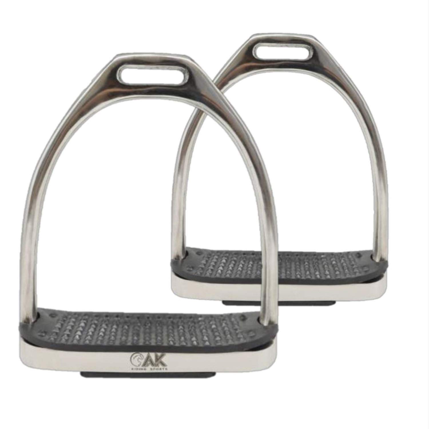 AK Stainless Steel Plane Horse Riding Equestrian Stirrups with Black Treads (4.75'', Silver)