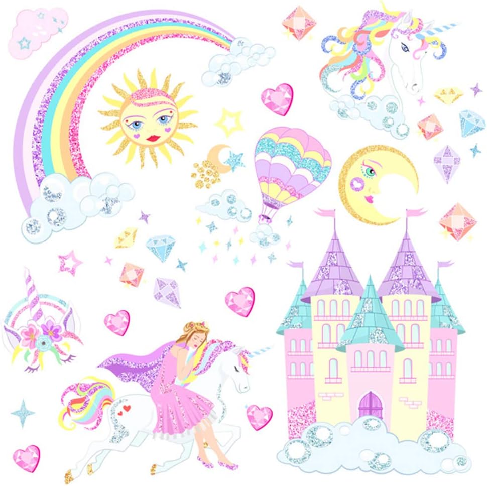 Large Unicorn Wall Stickers Vinyl Castle Unicorn Wall Decal Rainbow Bedroom Decor Nursery Mural Sticker Decoration Party Favors Birthday Christmas Unicorn Gift for Girls Kids