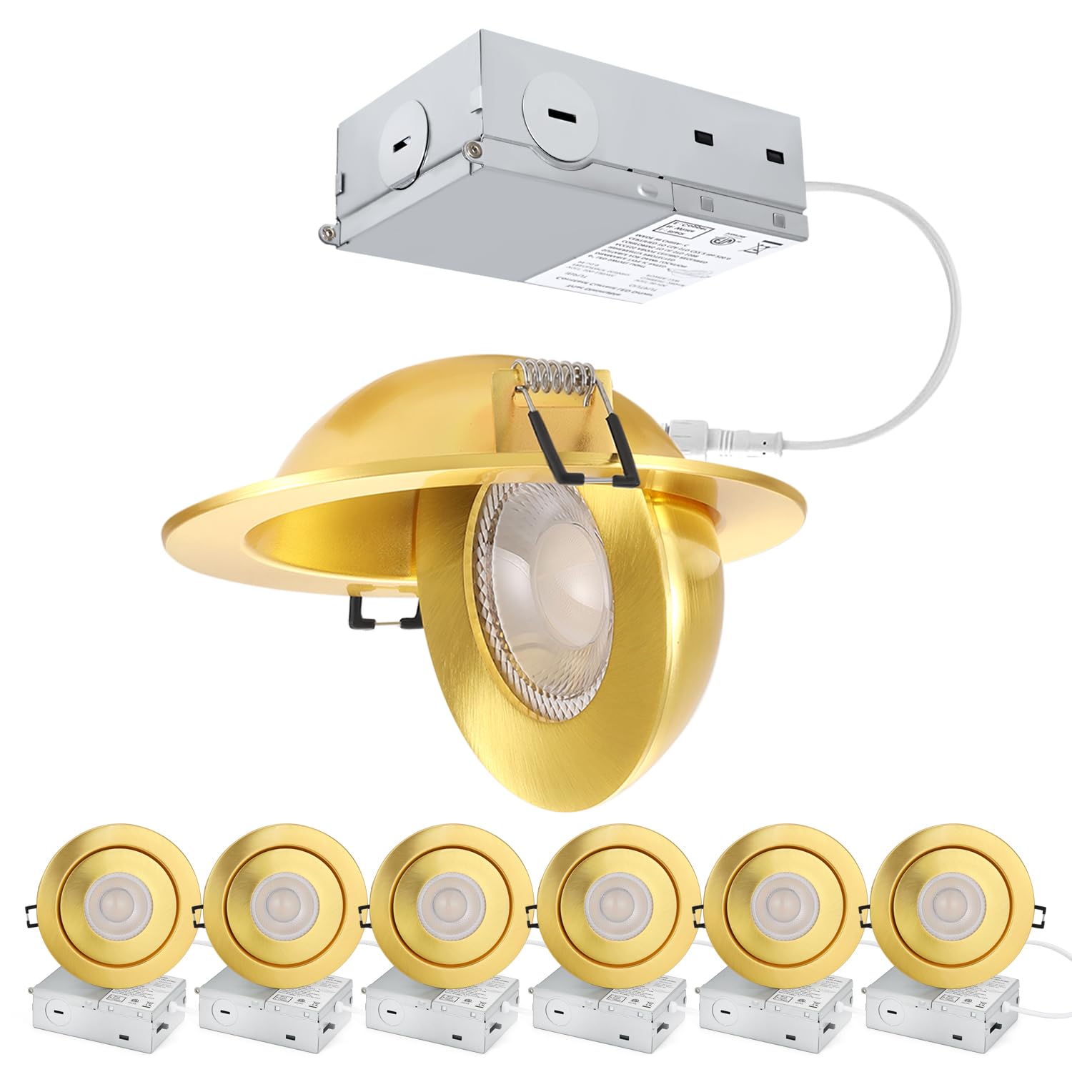 Photo 1 of **UNTESTED**
POPANU 4 inch LED Recessed Light - 9W Gold Gimbal Recessed Lighting Canless Soffit Swivel Eyeball 90° Tilt Wafer Slope Ceiling Adjustable Spotlight Dimmable for Accent Lighting Gold 6 Pack