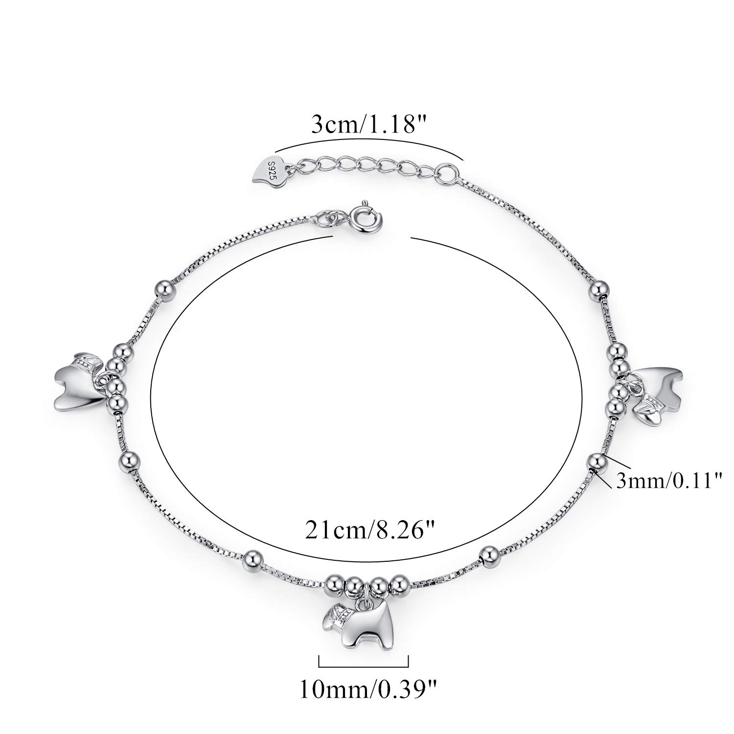 Abiguelle Damen Schmuck, Anhänger Fußkette längenverstellbar Damen-Fußkettchen, 925er Sterlingsilber, Schmuck mit Etui, Weiß