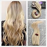 Moresoo 14 inch 20pcs/50g Two-tone Colored Hair Bleach Blonde #613 Highlighted with Honey Blonde 100% Remy Human Hair Invisible Tape in Human Hair Extensions Soft Seamless Hair Salon Recommended