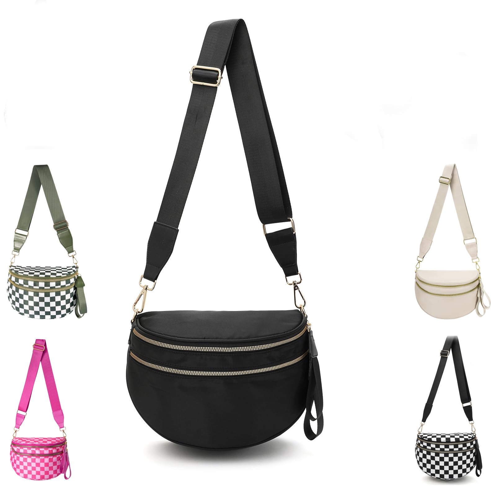 Photo 1 of EMMAFY Crossbody Bags For Women,Waterproof Oxford Bum Bag with Adjustable Strap,Large Capacity Travel Purse (Black)