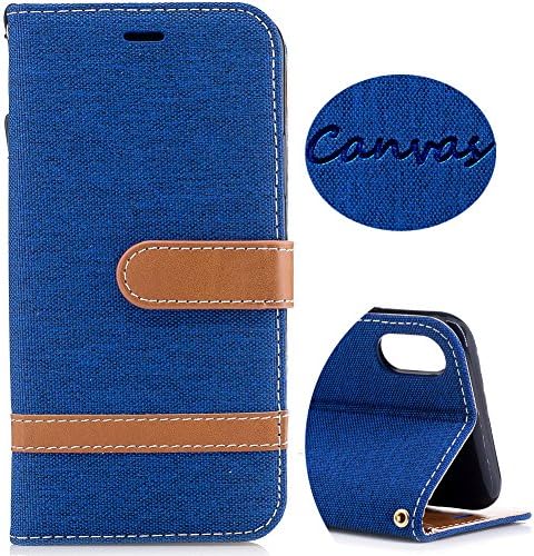 Wallet Leather Case for iPhone X, Denim Canvas Case with Card Slots &amp; Kickstand &amp; Wrist Strap, 360 Full Body Protective Embedded Magnetic Flip Folio Cover for iPhone X Edition /iPhone 10 (5.8)- Denim