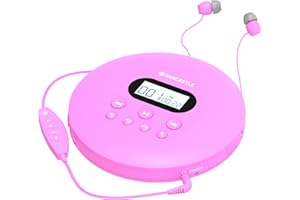 Oakcastle CD Player Portable, Rechargeable Portable CD Player with Bluetooth, 12Hr Playtime, Small CD Players for Car (AUX only) CD100 Portable CD Player with Headphones, CD Walkman, Discman (Pink)