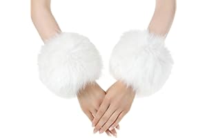 Fancylovesotio Faux Fur Arm Warmers Wrist Cuffs Winter Furry Hand Warmers for Cold Weather Party Costume (White)