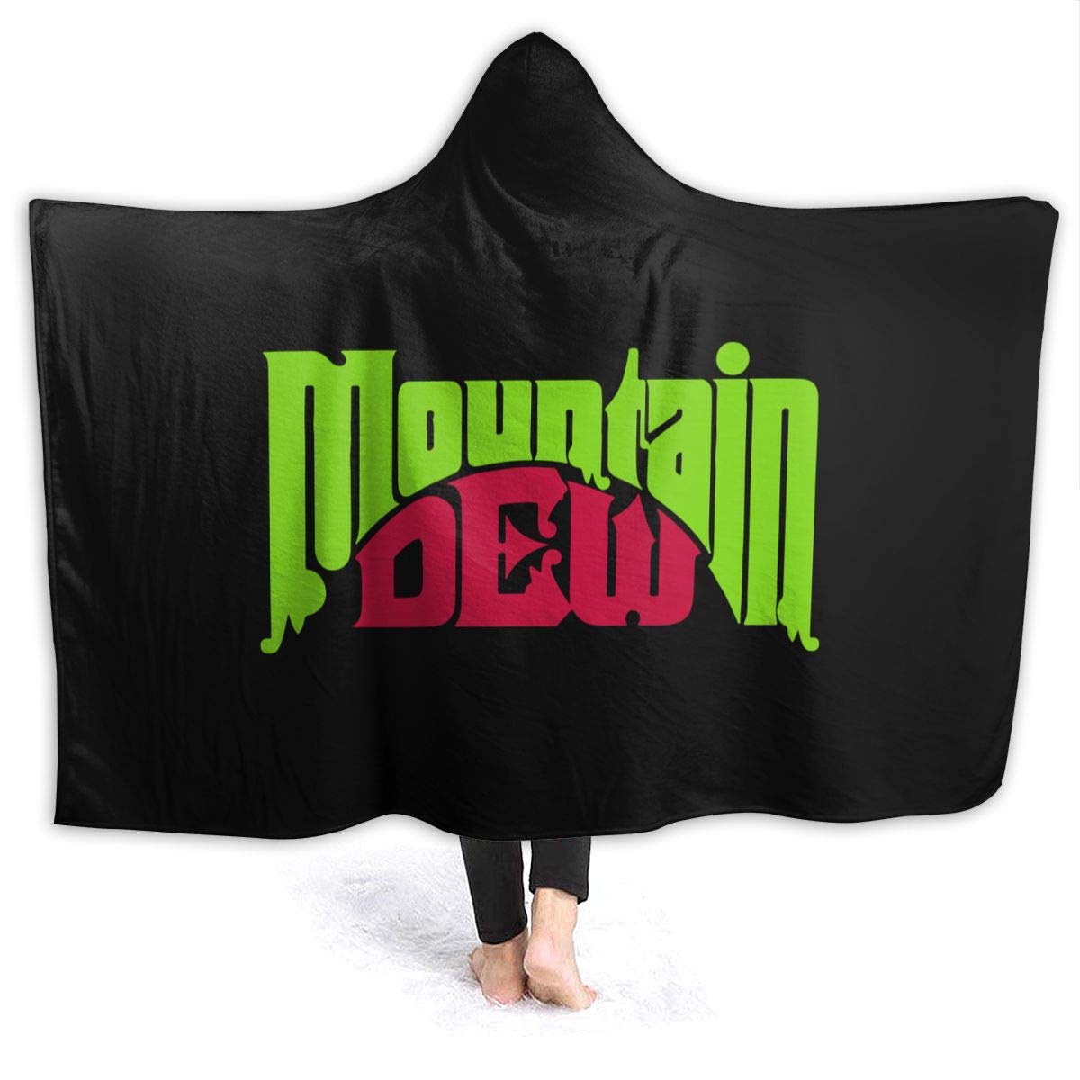FransisUU Mountain Dew Logo Hooded Blanket, Soft Throw Wrap Wearable Blankets Novelty Cape for Kids Adults Teens