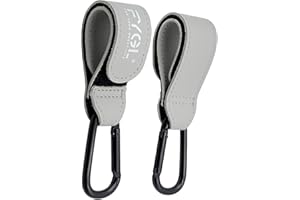 FYGL Stroller Hooks - Leather Buggy Clips, Pushchair Carabiner Clip for Bags, Easy Attachment for Pram, Universal Stroller Clips and Hooks, Stroller Accessories - Grey (2 Pack)