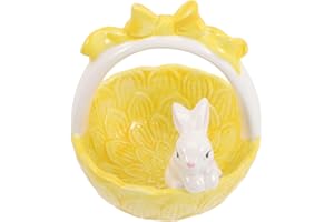 FOMIYES Ceramic Easter Rabbit Basket Figurine Tabletop Bunny Decor Yellow 12.5x12.5x15cm Spring Home