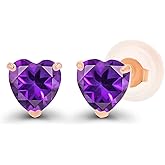 Solid 14K Gold 4mm Heart Genuine Birthstone Stud Earrings For Women | Hypoallergenic Studs | Natural or Created Gemstone Stud Earrings For Women
