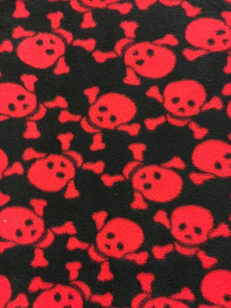 Quality Printed Anti Pil Polar Fleece Fabric Material - Black RED Skull, 1 metre 150cm x 100cm
