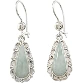 NOVICA Artisan Handmade Jade Flower Earrings Guatemalan Crafted Light Green Dangle Sterling Silver Desert Sage [1.6 in L x 0.5 in W x 0.2 in D] ' Blossoming Green Dew'