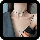 Ximdble Vintage Layered Crystal Tennis Chain Necklace Gothic Leather Choker Necklace Rhinestone Tennis Necklace Suede Velvet Clavicle Chain Necklace for Women