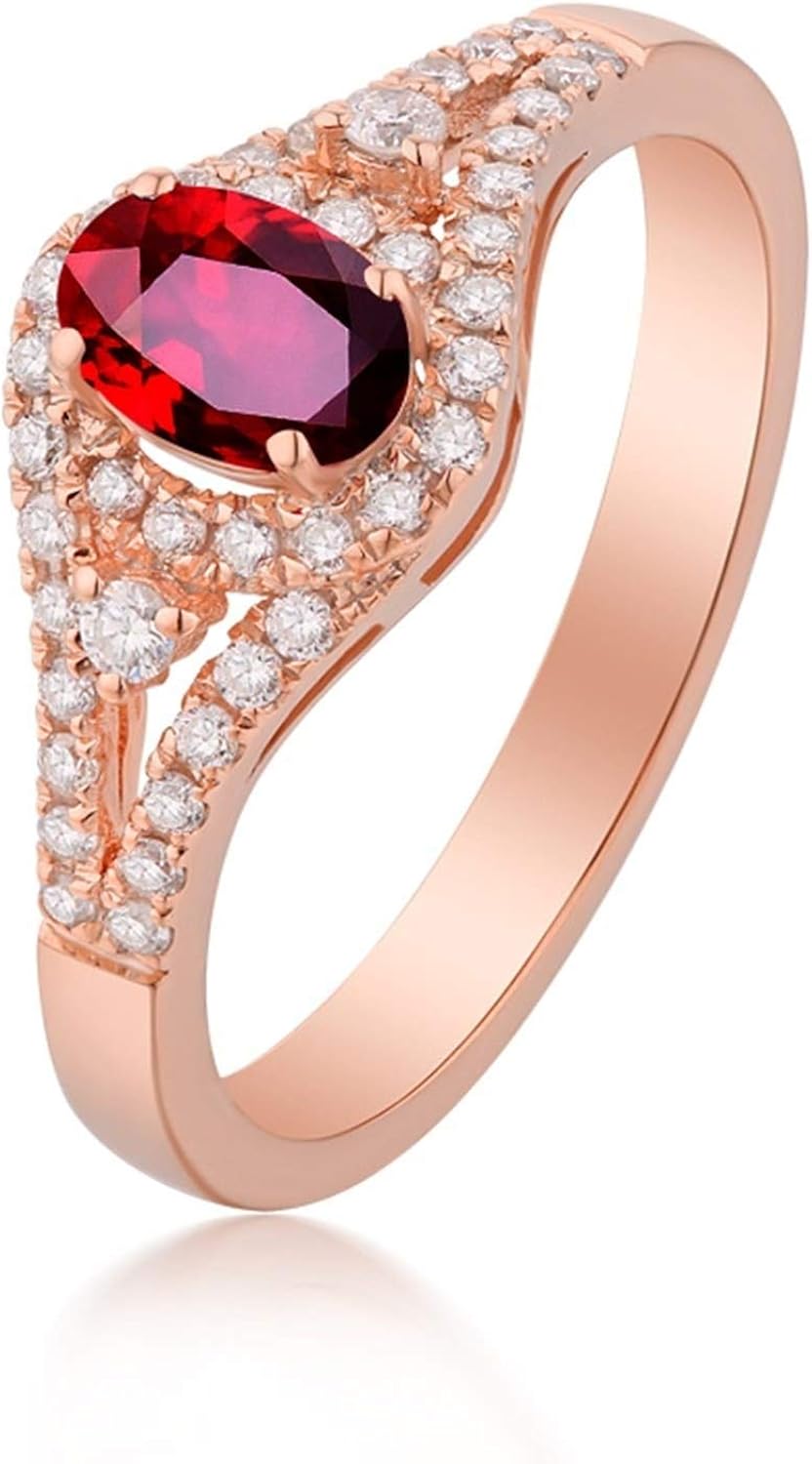 Epinki Women 18K Rose Gold Elegant 1ct Oval Ruby Ring Eternity