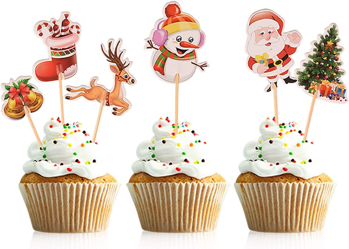 Donoter 72 Pcs Christmas Cupcake Toppers Snowflake Cake Picks for Christmas Party Decoration Supplies