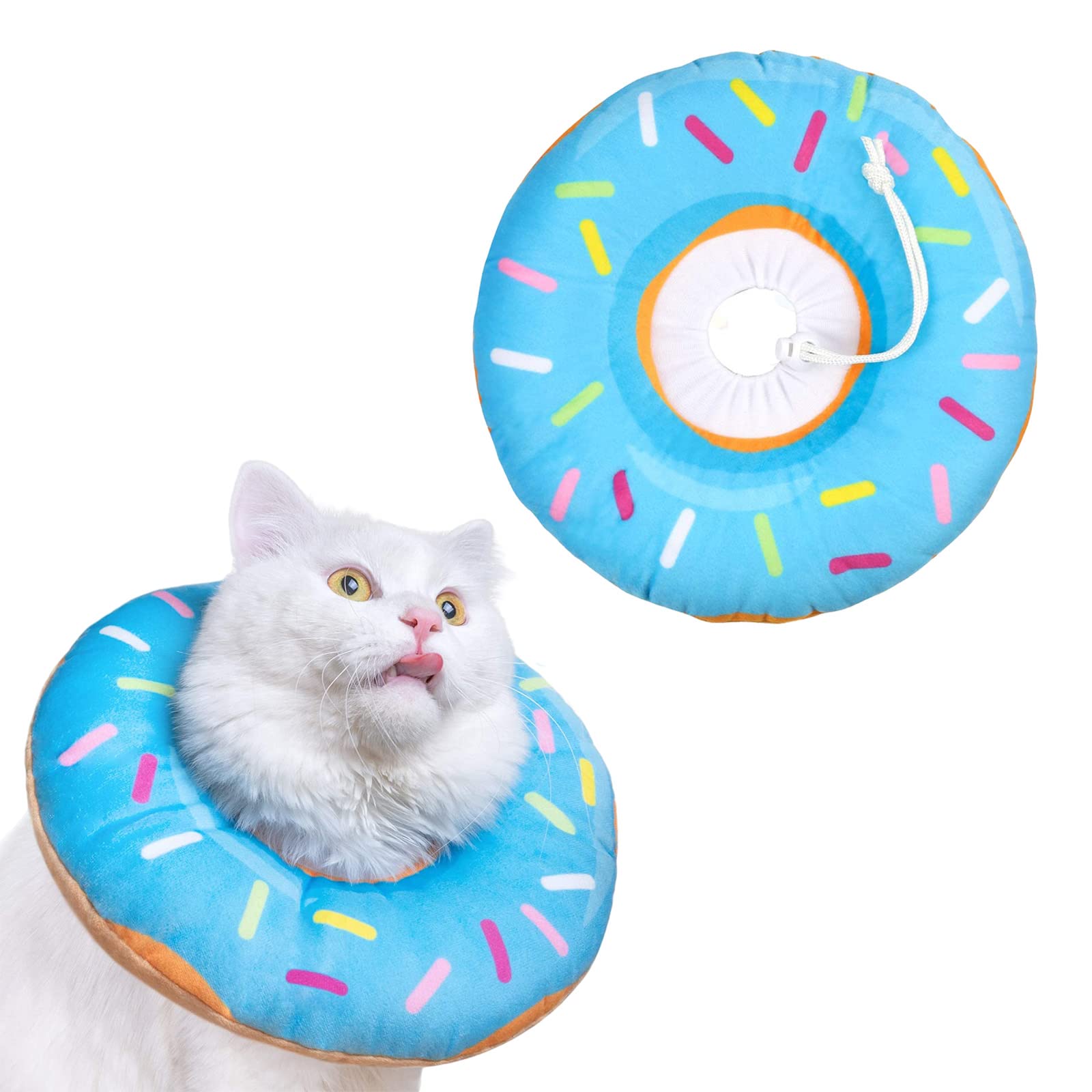 Pet Protective Collar,Adjustable Donut Cat Recovery Collars Cute Soft Cone,Pets Neck Elizabethan Collar Anti-Bite Lick Surgery Wound Healing for Cats Dogs(M) (blue)