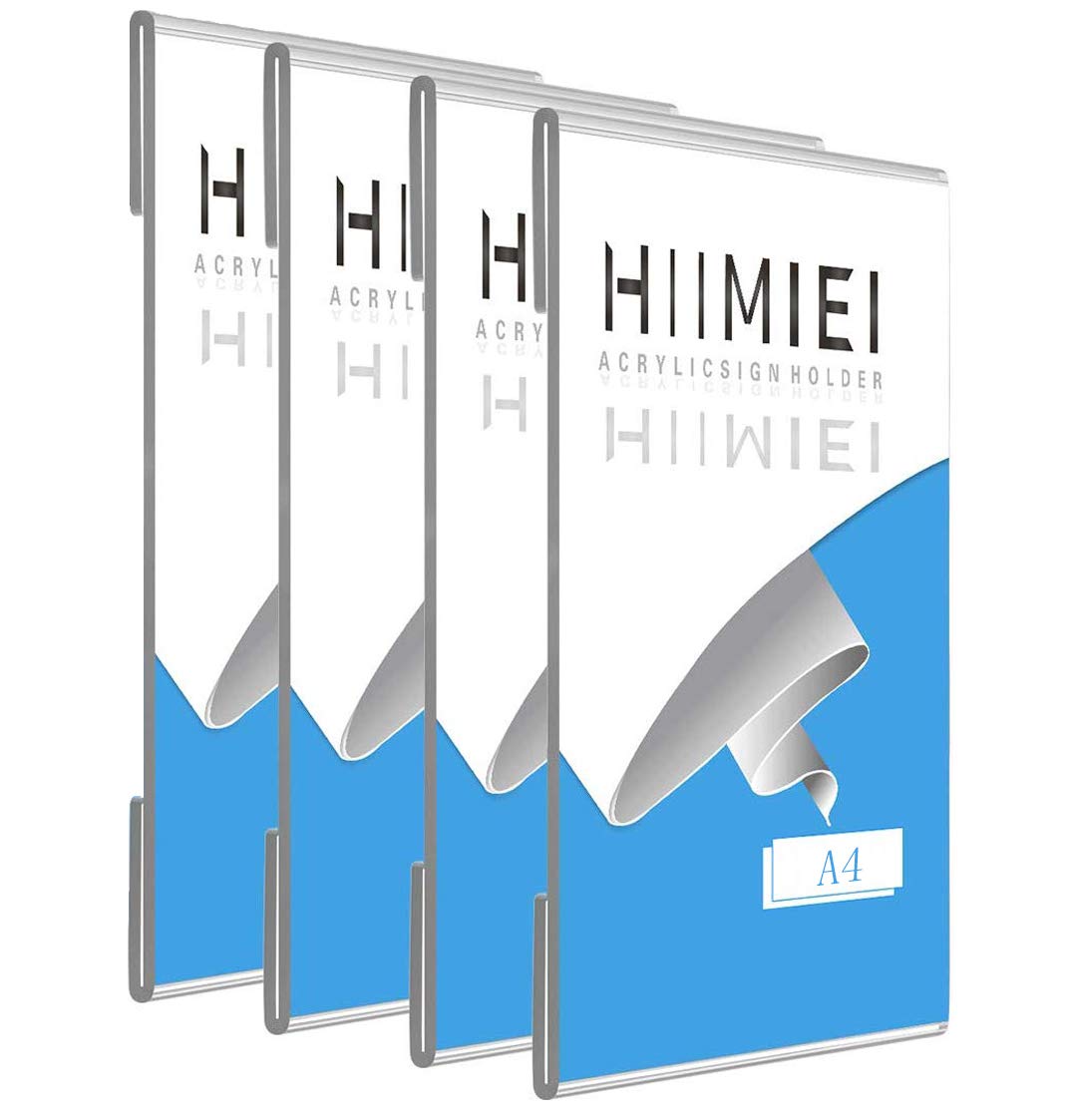 A4 Clear Acrylic Plexi Sign Holders with 3M Tape, Wall Sign Memo Document Menu Holder for Office, Home, Store, Restaurant-No Drilling (4 Pack)