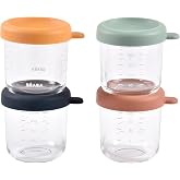 B&eacute;aba Glass Baby Food Jars, Soft Airtight Lid, 8 Oz, Sunrise, 4-Pack | Extra Resistant Glass, Safe for Freezer, Microwave &amp; Sterilization, Silicone Airtight Lid, Graduation Marks in mL and Oz