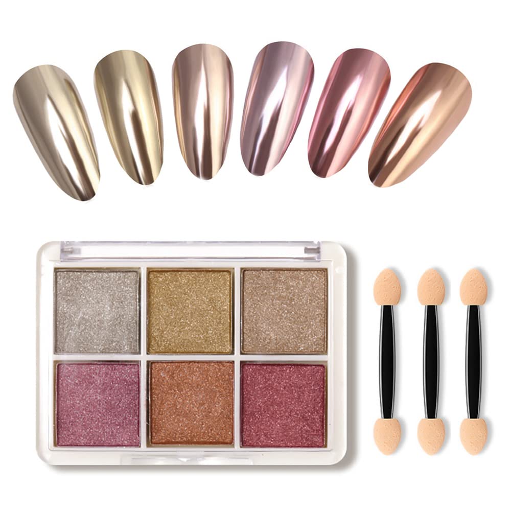 6 Colors Chrome Nail Powder, Shiny Nail Art Pigment Powder Nail Glitters Powder Set DIY Nail Decoration Holo Dust Powder