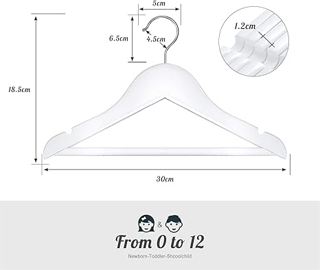 Antiglisse 30cm Lot De 24 Cintre Enfant Bois Avec Encoches Et Barre Blanc Homewit Cintres Blancs Pour Bebe En Bois Avec Encoches Pivotantes A 360 Pour Vetements Enfants Et Bebes Cuisine Et