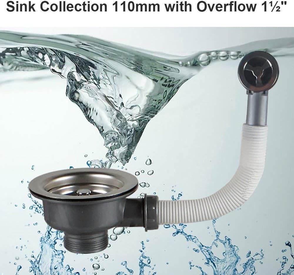 Qrity Stainless Steel Sink Waste Kit 110mm with Overflow 1½" Basket Strainer - Image 3