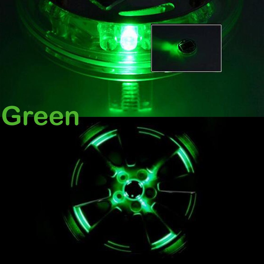 LEDHOLYT 4pcs Solar Powered LED Car Wheel Center Hub Cap Light Auto
