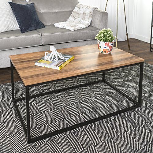 Walker Edison Furniture Mixed Material Coffee Table, Metal, Teak, 42-Inch
