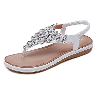 Sandalen Damen Sommer Flip Flops Bohemian Flach Zehentrenner mit Strass Größe 36-42